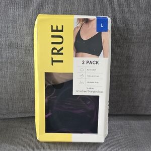 Women's True Wirefree Triangle Bras - Black and Beige, New, Size Large, 2-Pack.